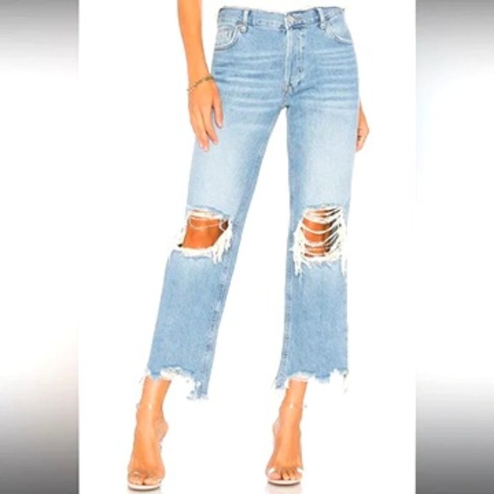 Free People Maggie Mid Rise Straight Jeans DENIM
